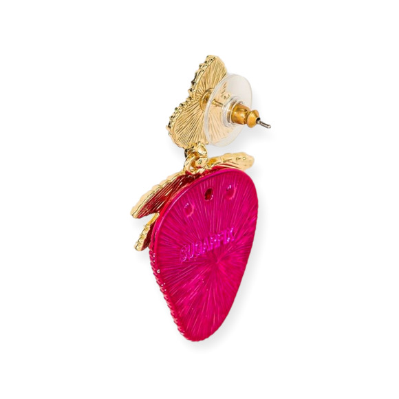 BAUBLEBAR Earrings Pink Green Crystal 'Berry Tale' Strawberry Drop SugarFix NWT - Picture 4 of 7